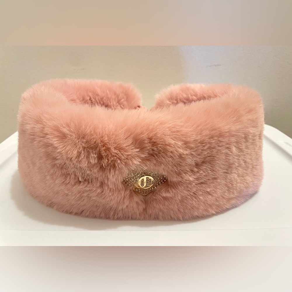 Juicy Couture Pink Sparkle Bling Heart Faux Fur Warm Headband Accessory